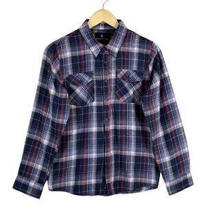 Shouthouse Plaid Flannel Button Down Shirt Navy Red White Grunge Casual Size L